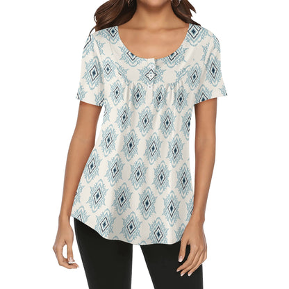 Women's Western Print Scoop Neck Short Sleeve Loose Blouses - Regular & Plus Sizes Available