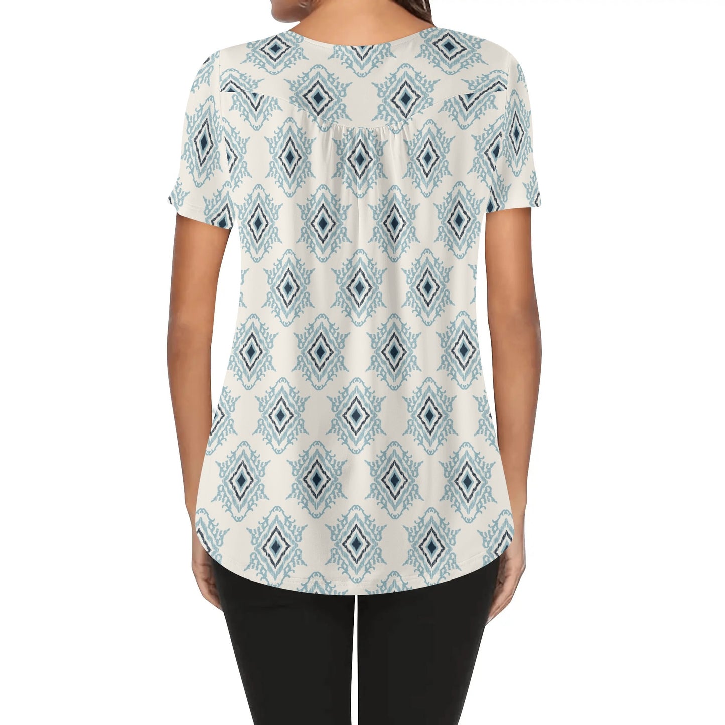 Women's Western Print Scoop Neck Short Sleeve Loose Blouses - Regular & Plus Sizes Available