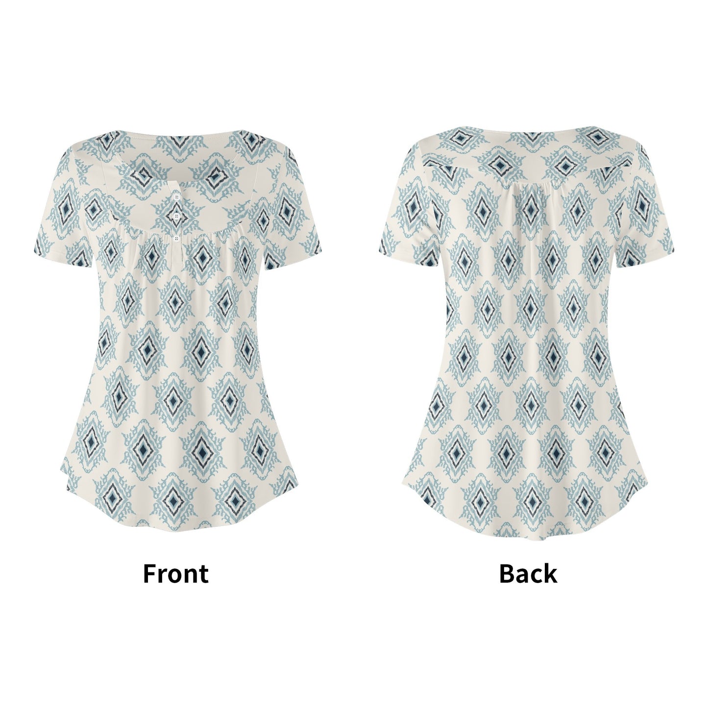 Women's Western Print Scoop Neck Short Sleeve Loose Blouses - Regular & Plus Sizes Available