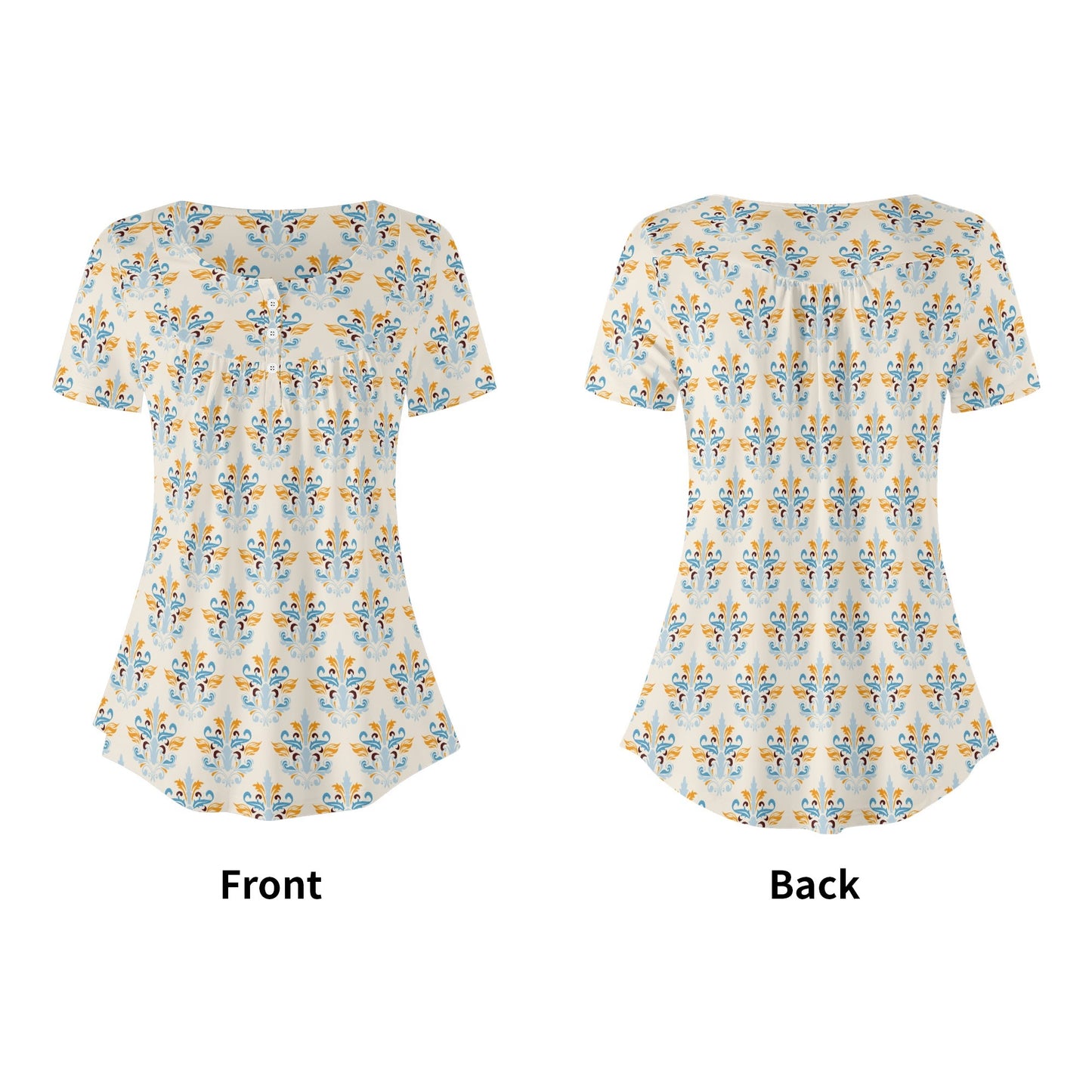 Women's Western Print Scoop Neck Short Sleeve Loose Blouses - Regular & Plus Sizes Available