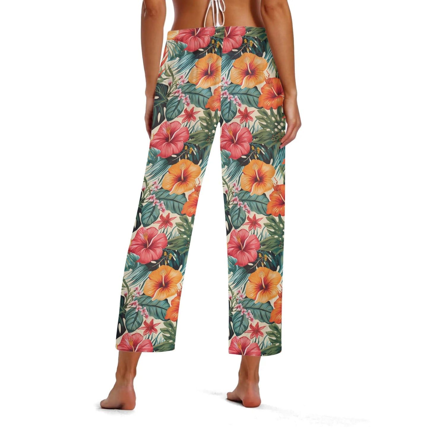 Womens Sheer Floral Swimsuit Bikini Beach Cover-Up Pants