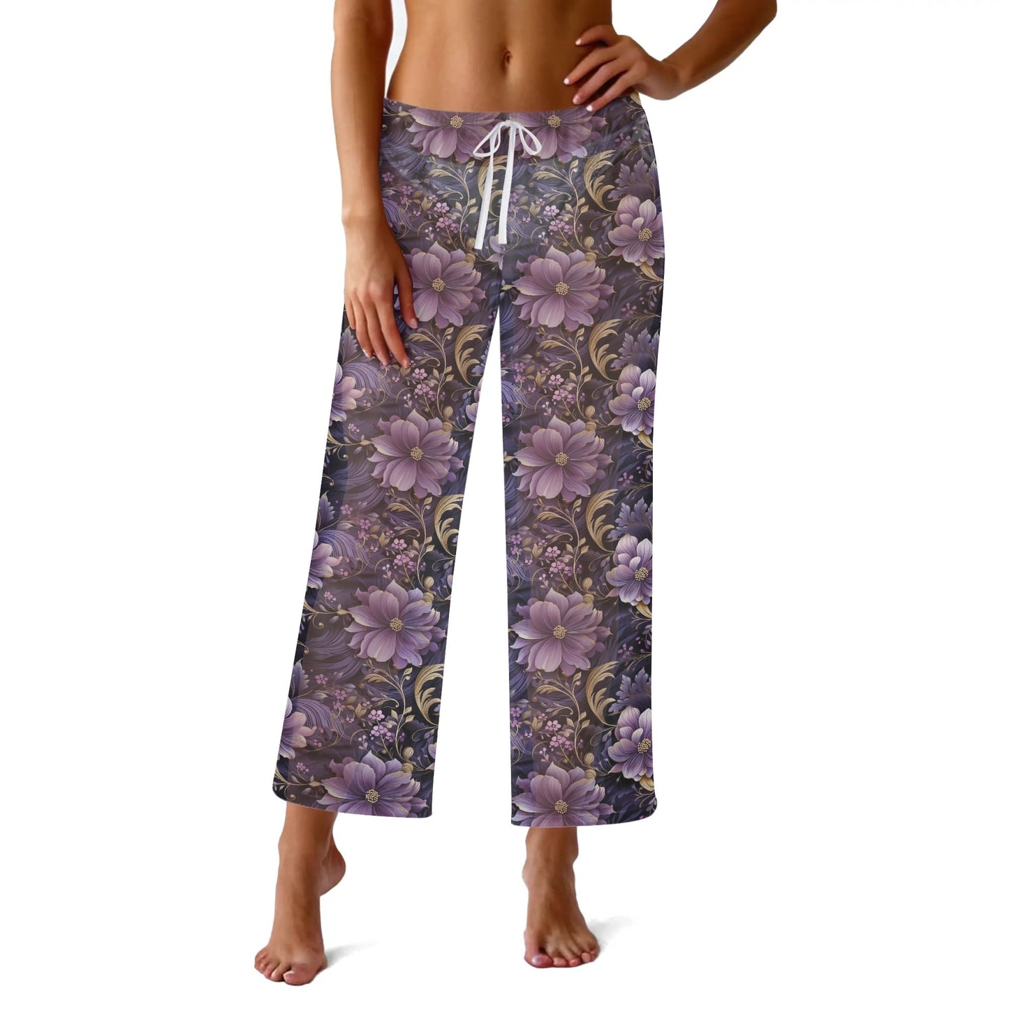 Womens Sheer Floral Swimsuit Bikini Beach Cover-Up Pants