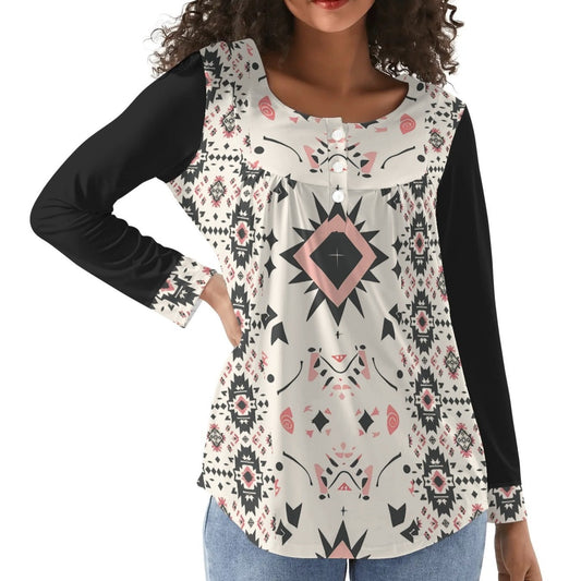 Aztec Starburst - Womens Babydoll Neck Casual Top