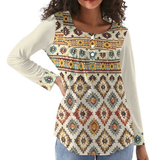 Southwestern Tribal - Womens Babydoll Neck Casual Top