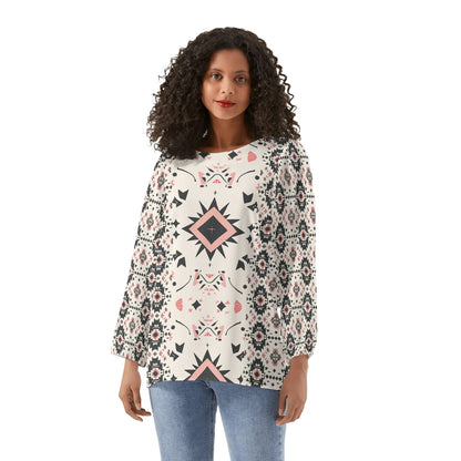 Aztec Starburst - Womens Western Print Long-Sleeve Chiffon Blouses