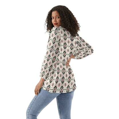 Aztec Starburst - Womens Western Print Long-Sleeve Chiffon Blouses