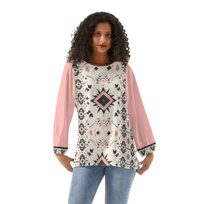 Aztec Starburst - Womens Western Print Long-Sleeve Chiffon Blouses