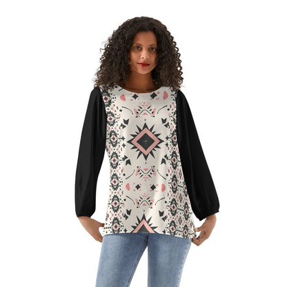 Aztec Starburst - Womens Western Print Long-Sleeve Chiffon Blouses