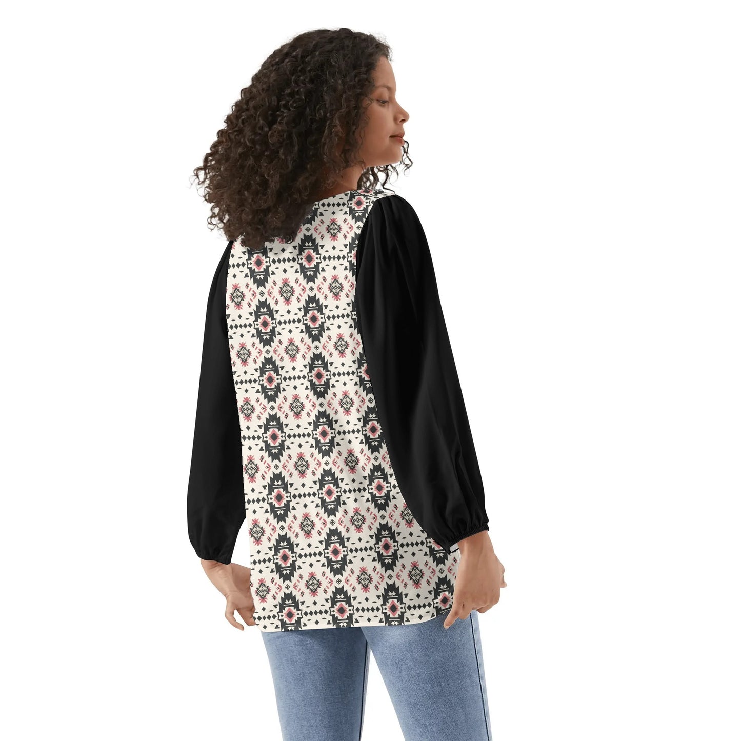 Aztec Starburst - Womens Western Print Long-Sleeve Chiffon Blouses