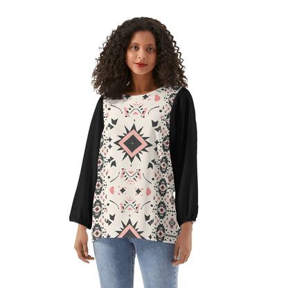 Aztec Starburst - Womens Western Print Long-Sleeve Chiffon Blouses