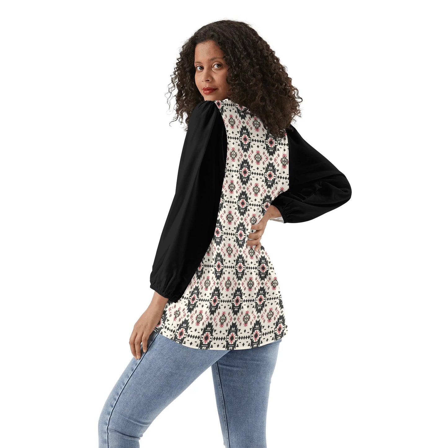 Aztec Starburst - Womens Western Print Long-Sleeve Chiffon Blouses