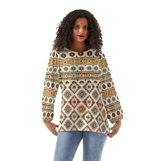 Southwestern Tribal - Womens Long-Sleeve Chiffon Blouse