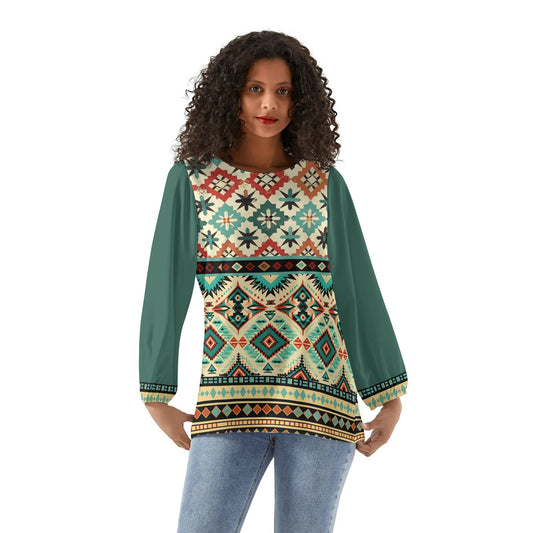 Southwestern Aztec - Womens Long-Sleeve Chiffon Blouse