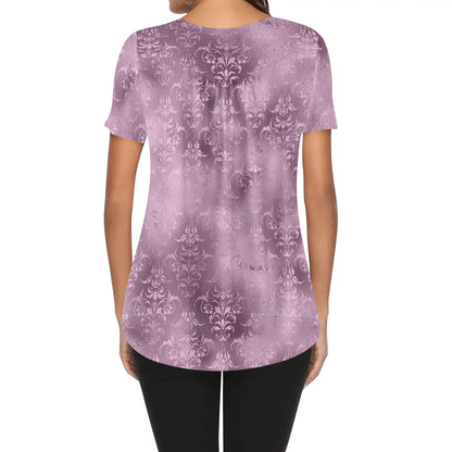 Women's Damask Scoop Neck Short Sleeve Loose Blouse - Plus Sizes Available