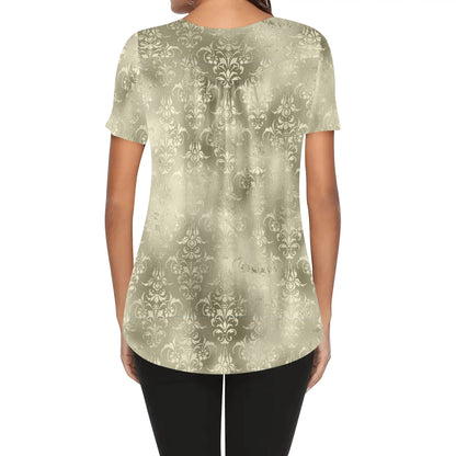 Women's Damask Scoop Neck Short Sleeve Loose Blouse - Plus Sizes Available