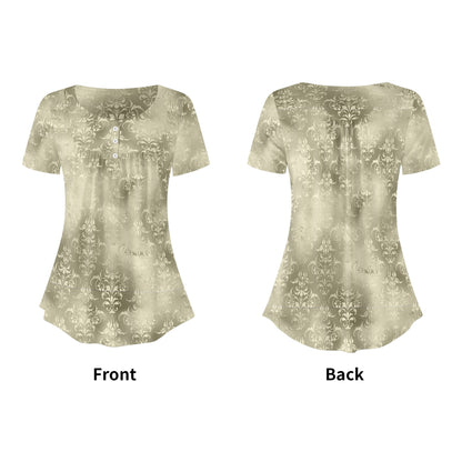 Women's Damask Scoop Neck Short Sleeve Loose Blouse - Plus Sizes Available