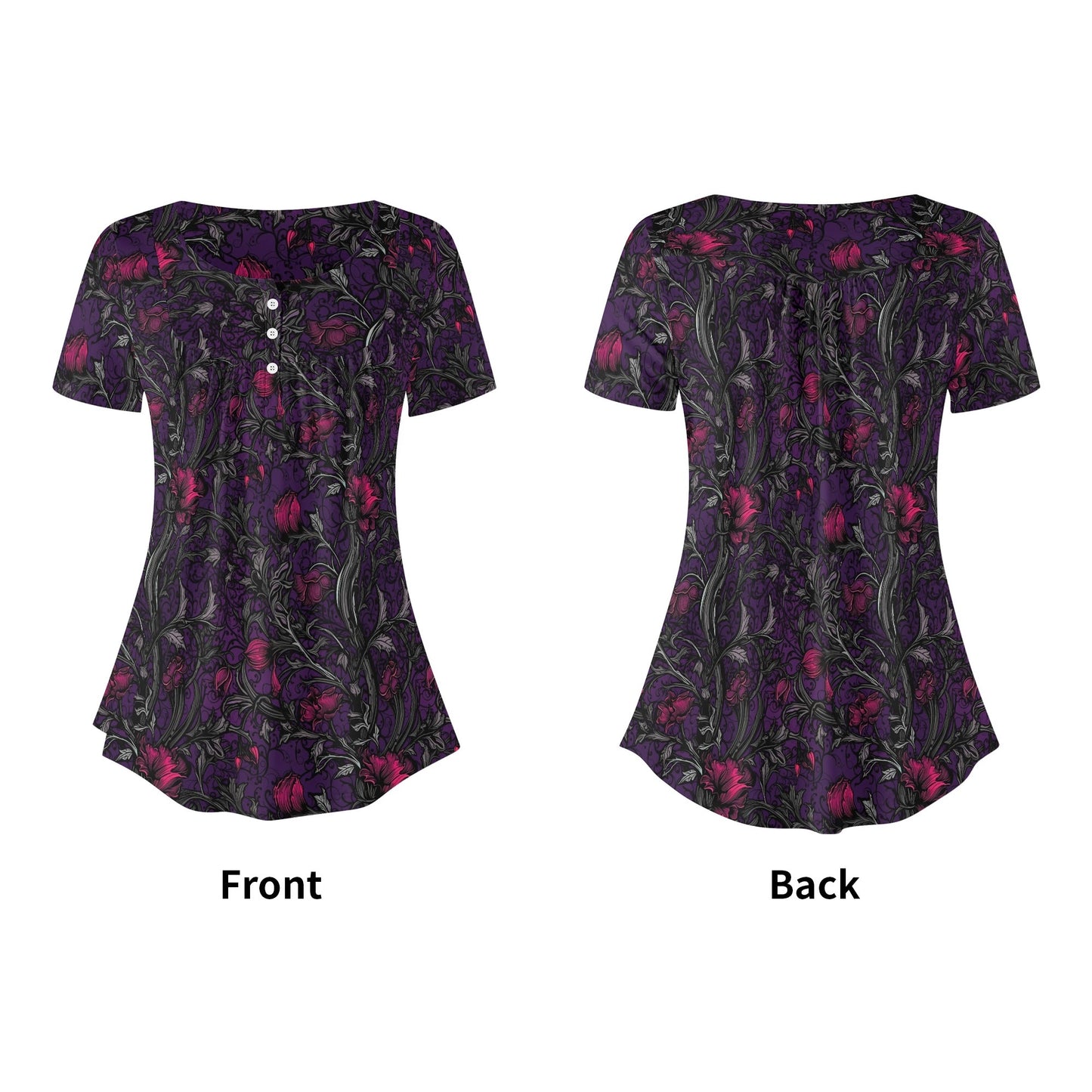 Womens Flowery Scoop Neck Short Sleeve Loose Blouse - Plus Sizes Available