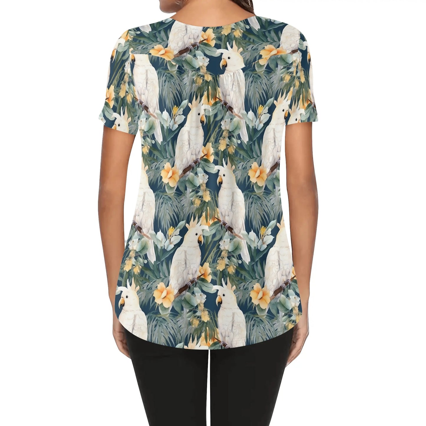 Womens Tropical Prints Scoop Neck Short Sleeve Loose Blouse - Plus Sizes Available