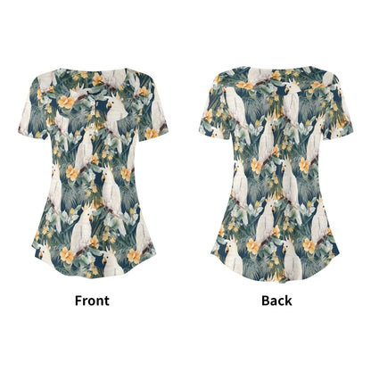 Womens Tropical Prints Scoop Neck Short Sleeve Loose Blouse - Plus Sizes Available