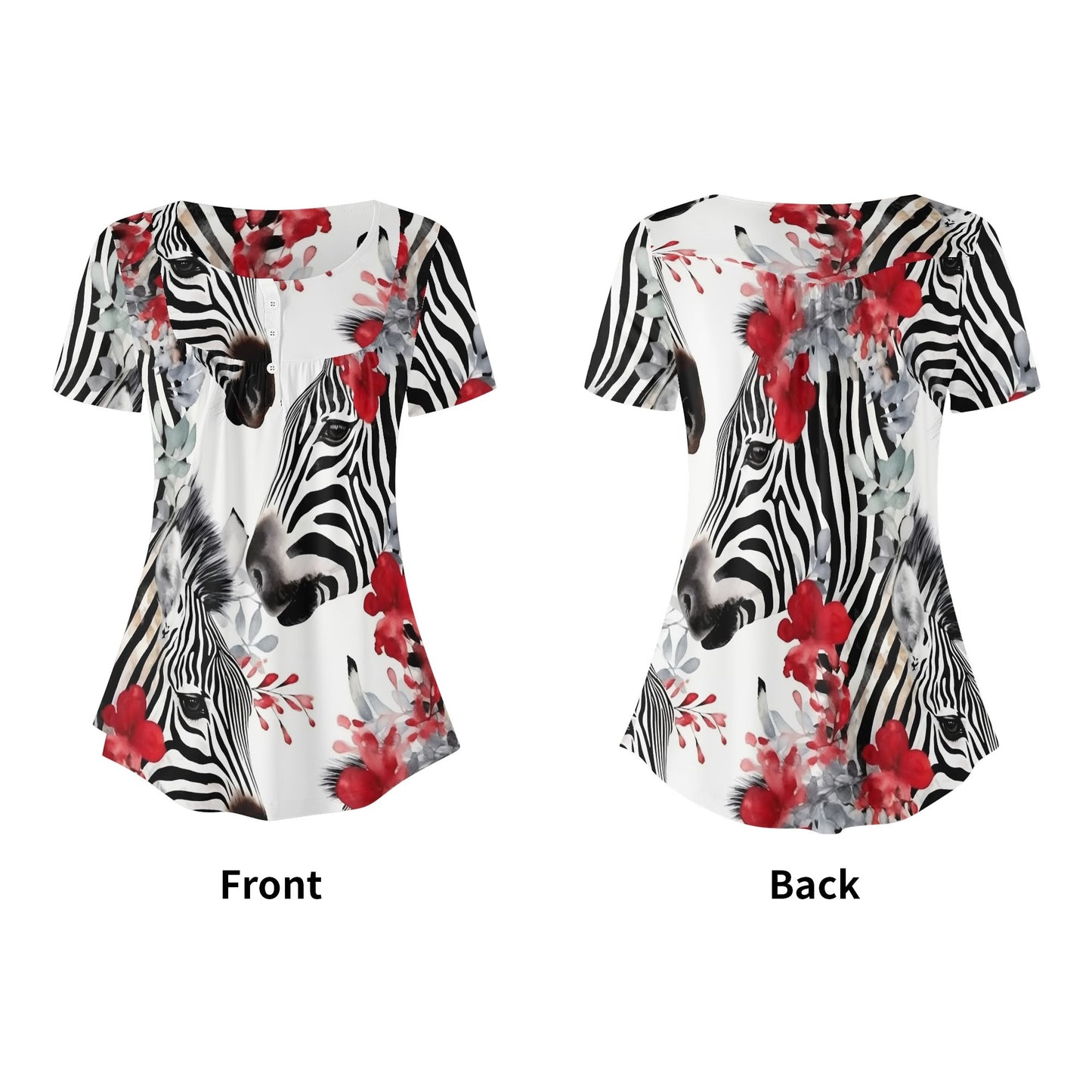 Close-Up Tropical Prints - Womens Scoop Neck Short Sleeve Loose Blouse - Plus Sizes Available