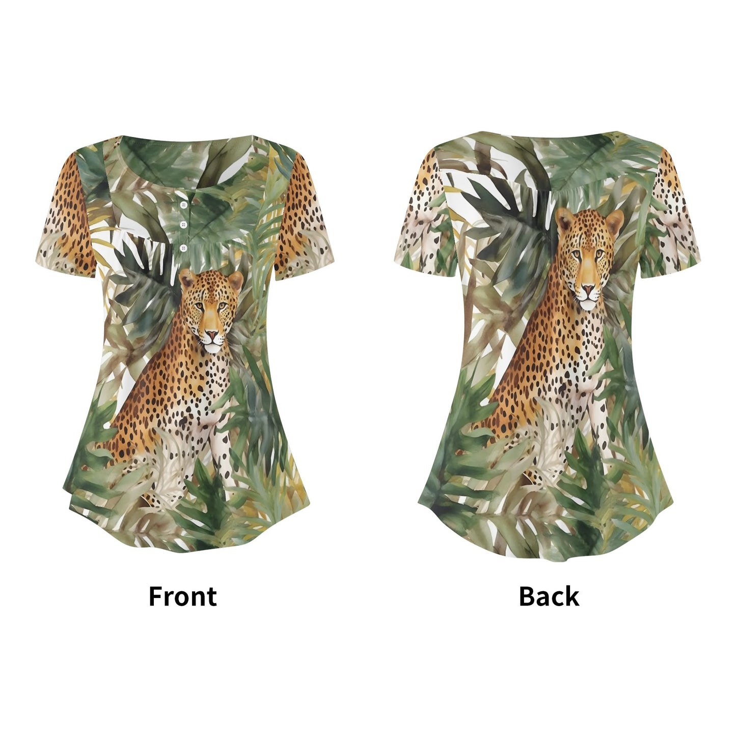 Close-Up Tropical Prints - Womens Scoop Neck Short Sleeve Loose Blouse - Plus Sizes Available