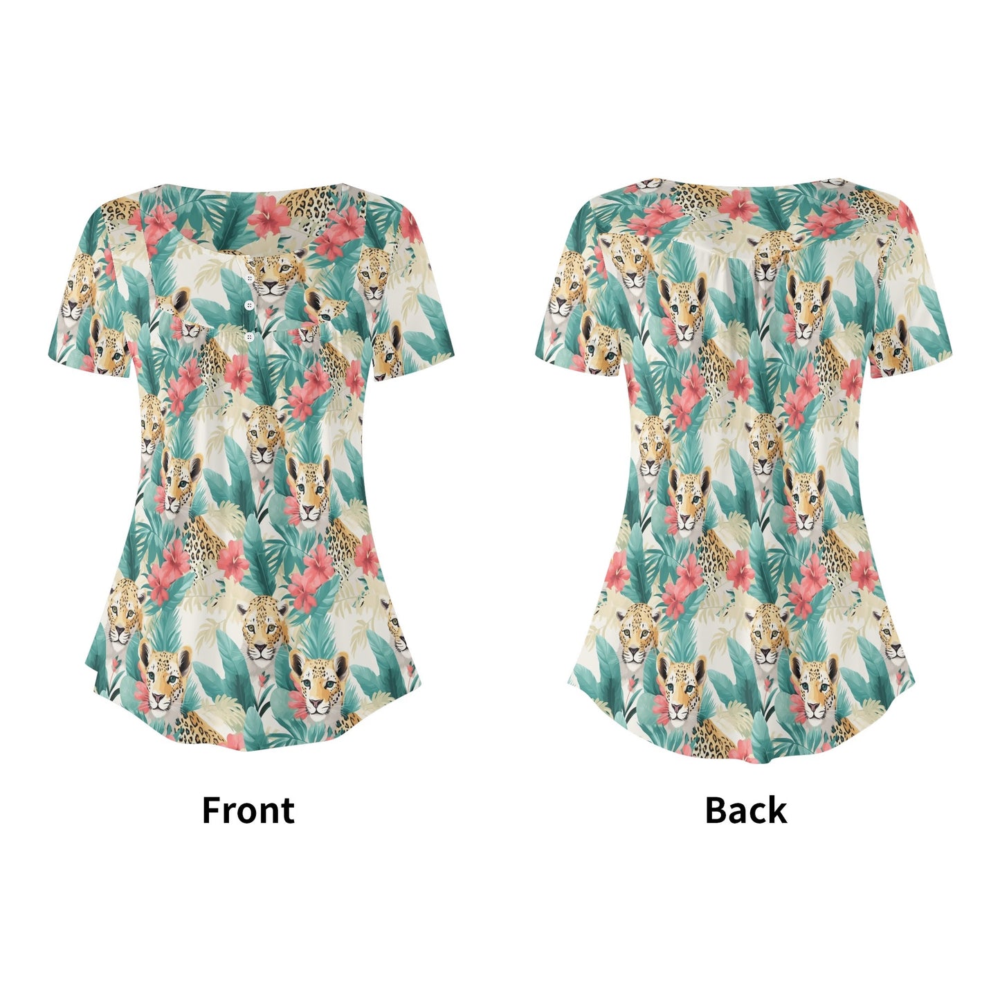 Womens Tropical Prints Scoop Neck Short Sleeve Loose Blouse - Plus Sizes Available