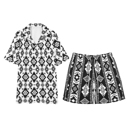 Aztec Diamond Print Mens Regular Fit Hawaiian Short Sleeve Shirt and Shorts Set