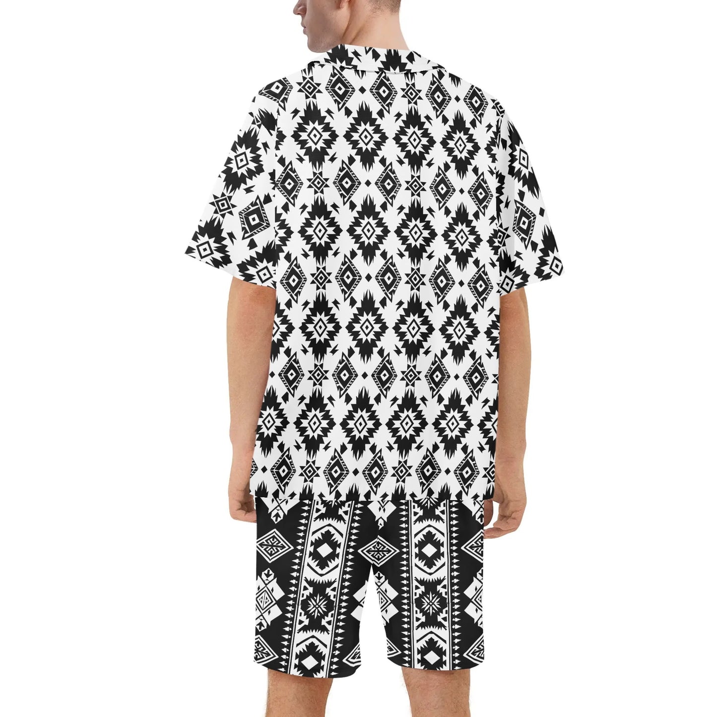 Aztec Diamond Print Mens Regular Fit Hawaiian Short Sleeve Shirt and Shorts Set