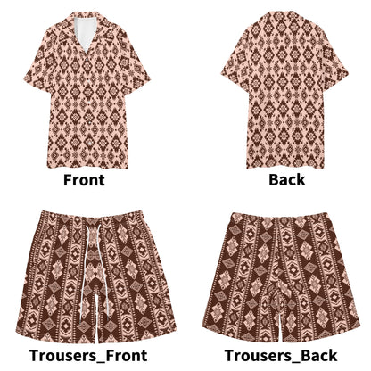 Aztec Diamond Print Mens Regular Fit Hawaiian Short Sleeve Shirt and Shorts Set