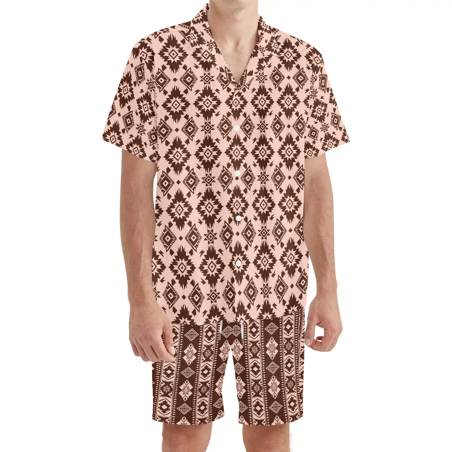 Aztec Diamond Print Mens Regular Fit Hawaiian Short Sleeve Shirt and Shorts Set