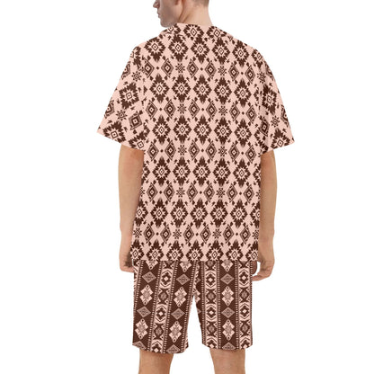 Aztec Diamond Print Mens Regular Fit Hawaiian Short Sleeve Shirt and Shorts Set