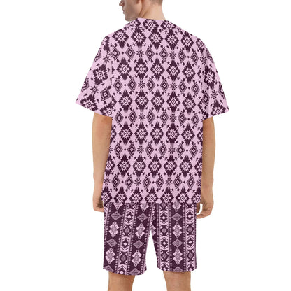 Aztec Diamond Print Mens Regular Fit Hawaiian Short Sleeve Shirt and Shorts Set