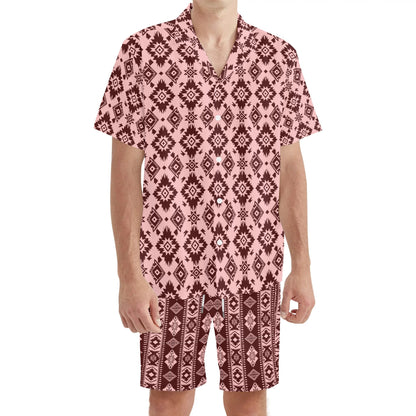 Aztec Diamond Print Mens Regular Fit Hawaiian Short Sleeve Shirt and Shorts Set