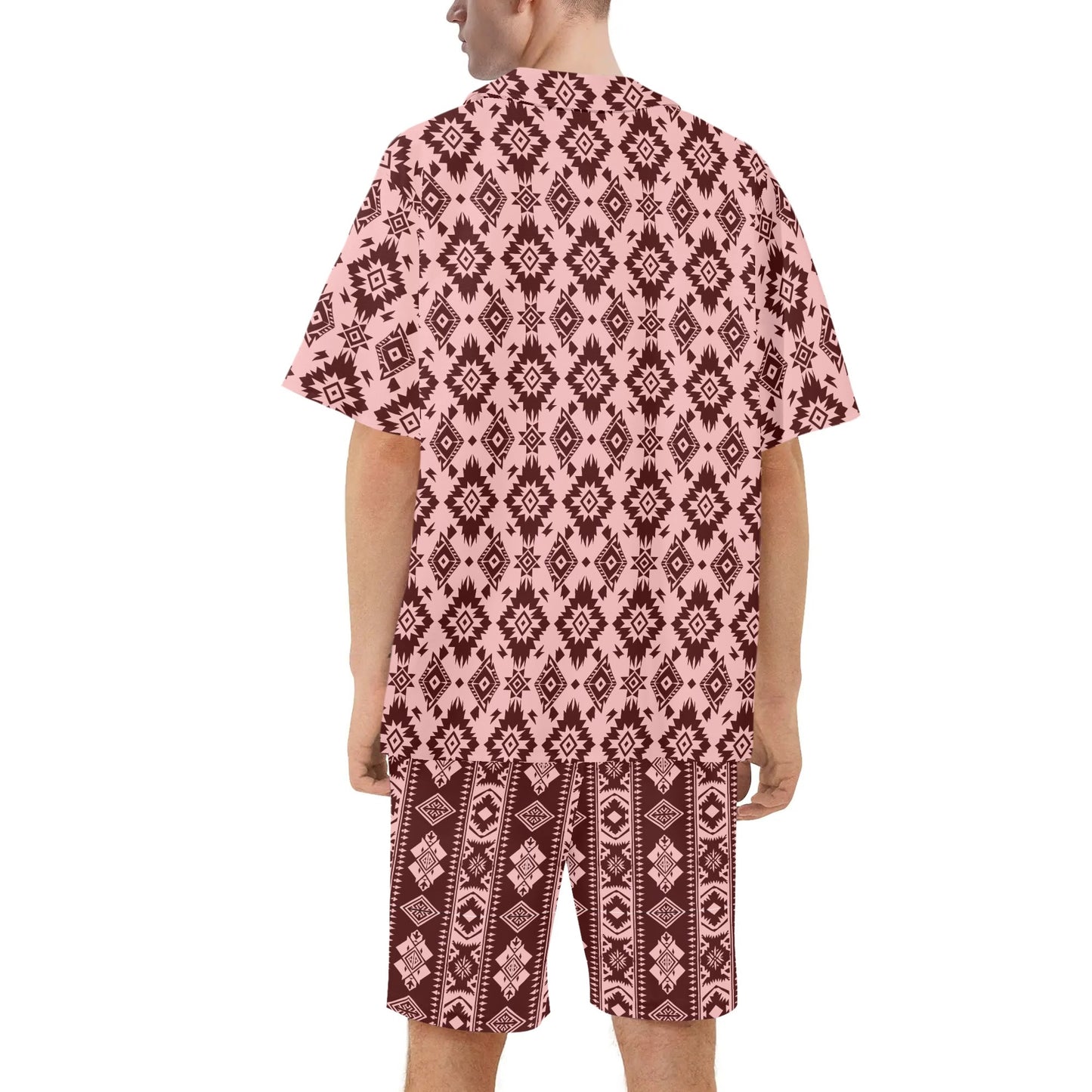 Aztec Diamond Print Mens Regular Fit Hawaiian Short Sleeve Shirt and Shorts Set