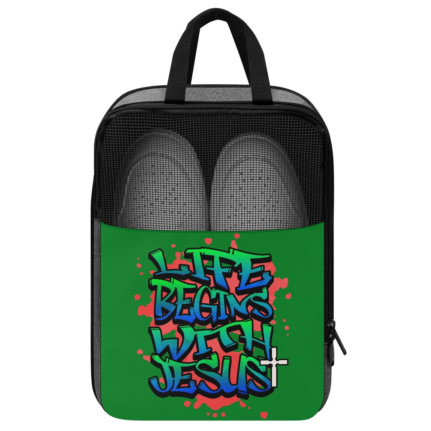 Life Begins with Jesus - Shoe Bag for Storage or Travel