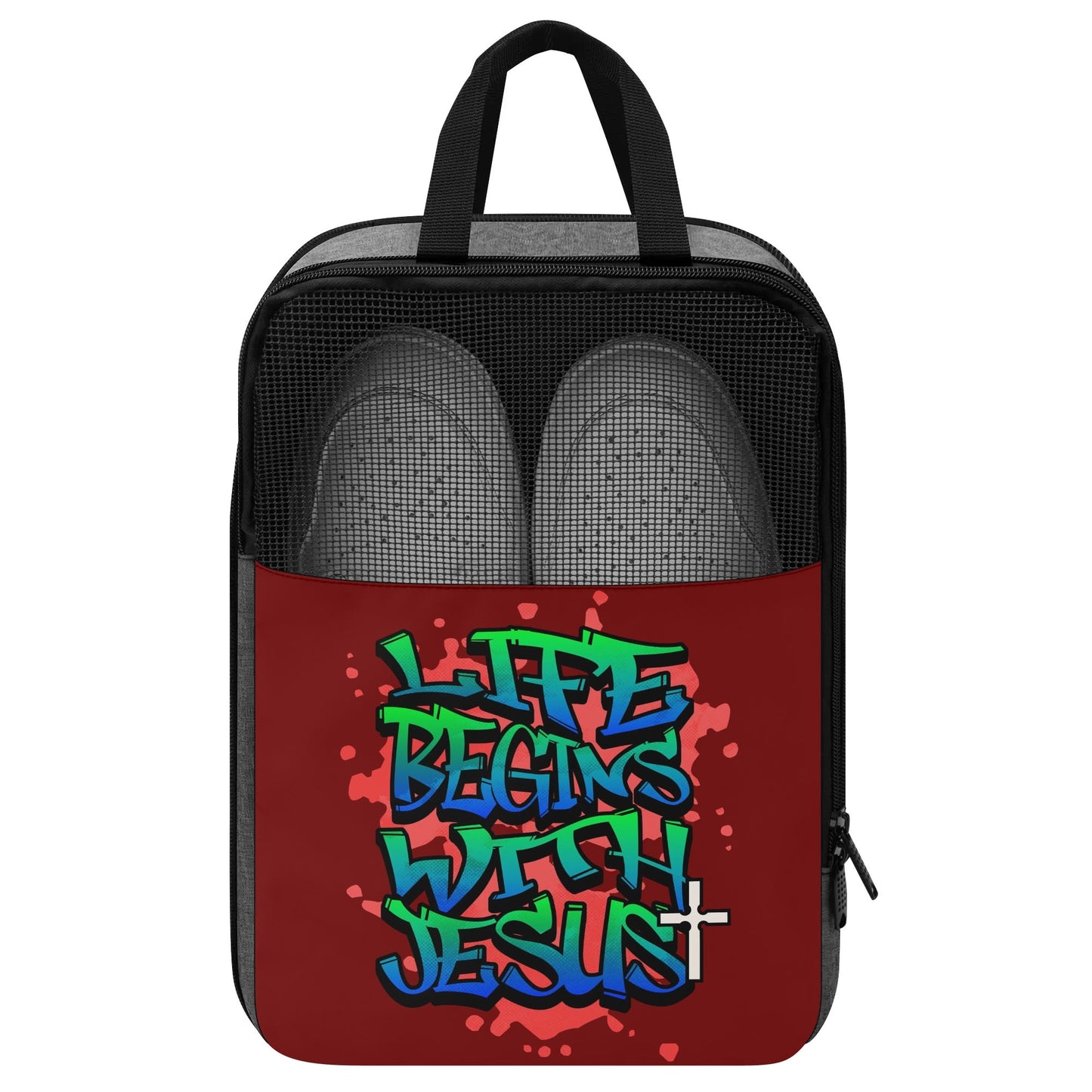 Life Begins with Jesus - Shoe Bag for Storage or Travel