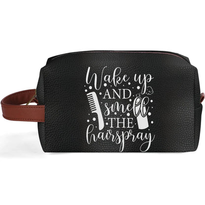 Wake Up and Smell The Hairspray in a Black Leather Look - Toiletry Bag Perfect For Hair Products