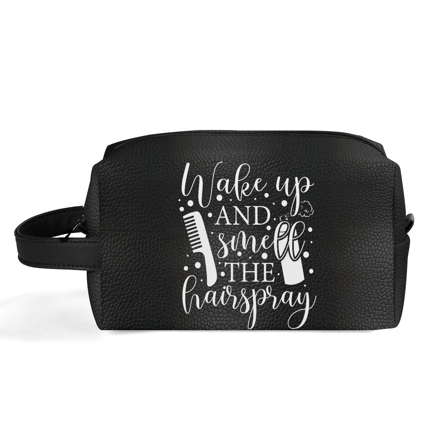 Wake Up and Smell The Hairspray in a Black Leather Look - Toiletry Bag Perfect For Hair Products