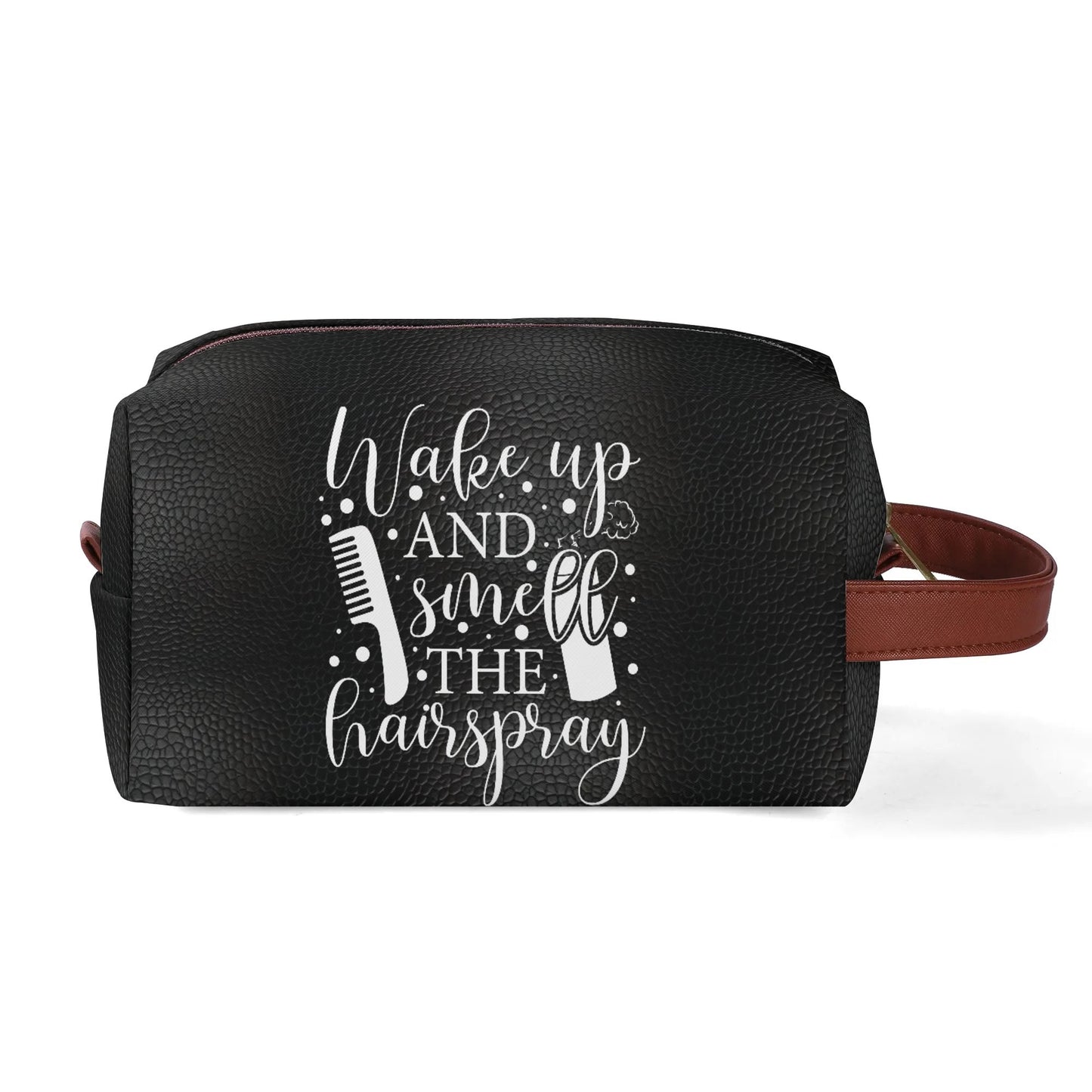 Wake Up and Smell The Hairspray in a Black Leather Look - Toiletry Bag Perfect For Hair Products