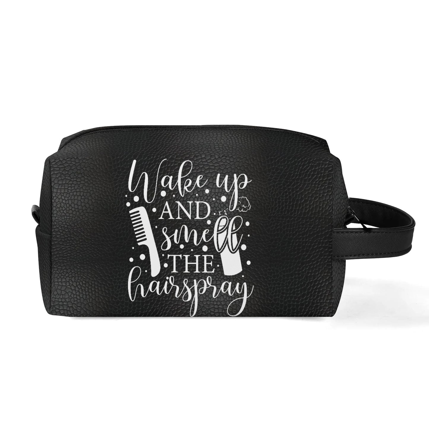 Wake Up and Smell The Hairspray in a Black Leather Look - Toiletry Bag Perfect For Hair Products