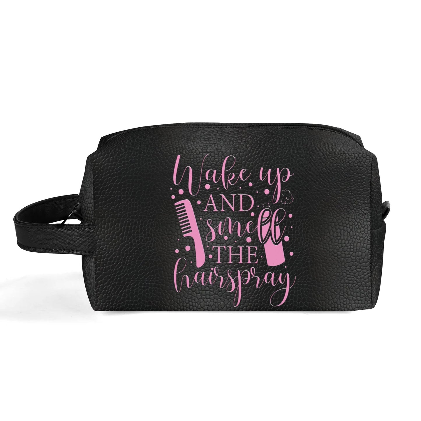 Wake Up and Smell The Hairspray in a Black Leather Look - Toiletry Bag Perfect For Hair Products