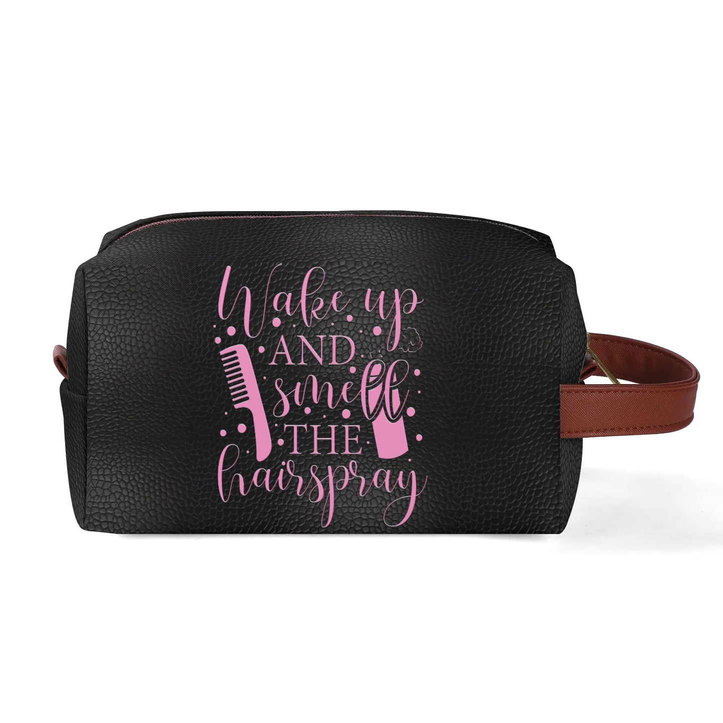 Wake Up and Smell The Hairspray in a Black Leather Look - Toiletry Bag Perfect For Hair Products