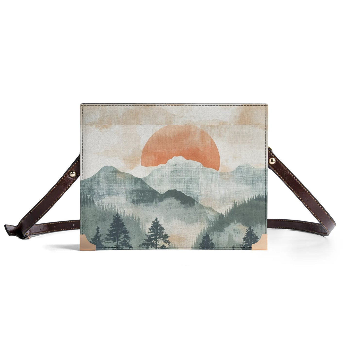 Linen Look - Mountains - Book Lover Handbag Book Cover Crossbody Bag for Literary Lovers