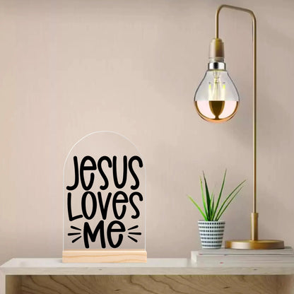 Christian Inspired - Arched Acrylic Night Light Sign with Wood Stand