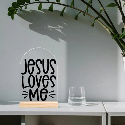 Christian Inspired - Arched Acrylic Night Light Sign with Wood Stand