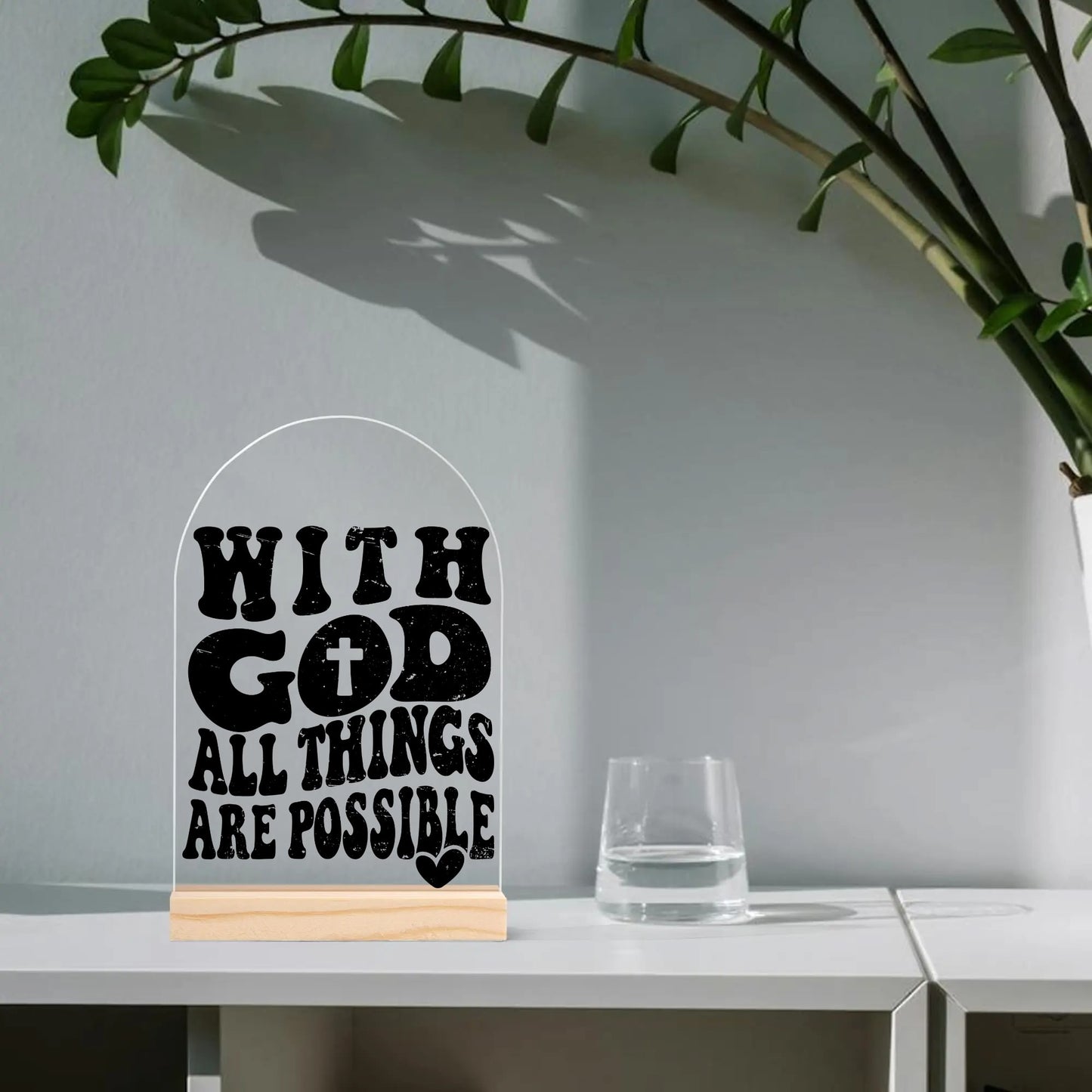 Christian Inspired - Arched Acrylic Night Light Sign with Wood Stand