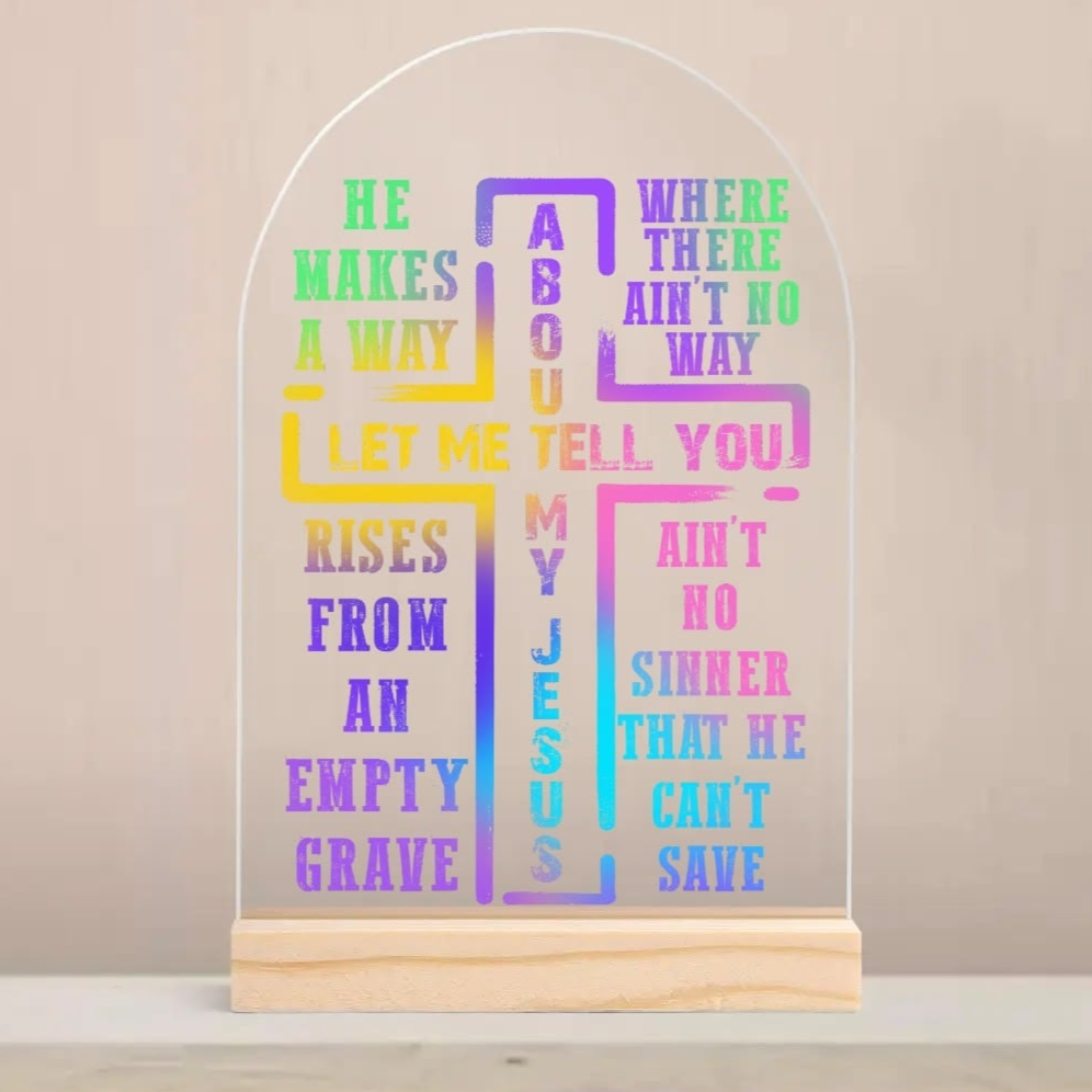 Christian Inspired - Arched Acrylic Night Light Sign with Wood Stand