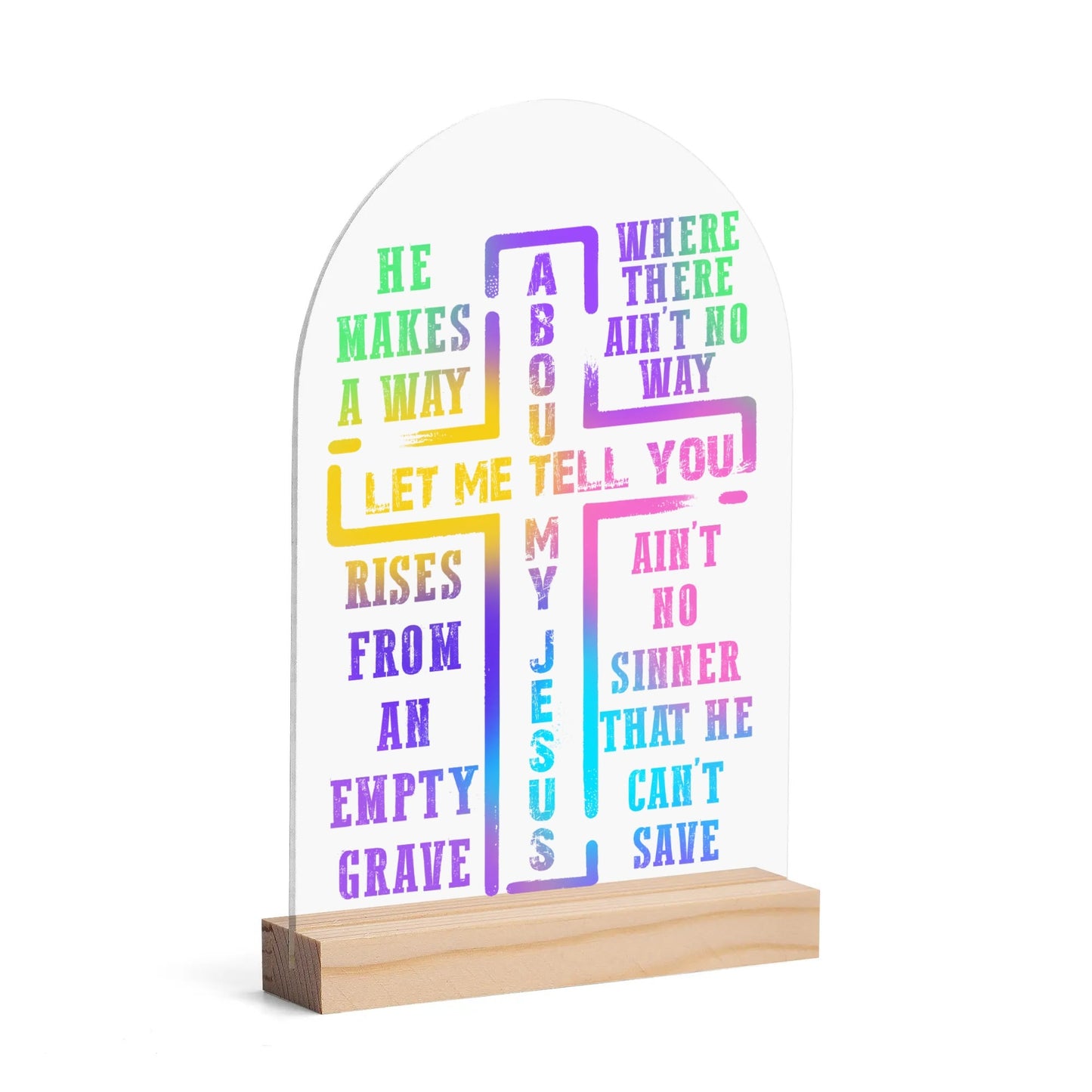 Christian Inspired - Arched Acrylic Night Light Sign with Wood Stand