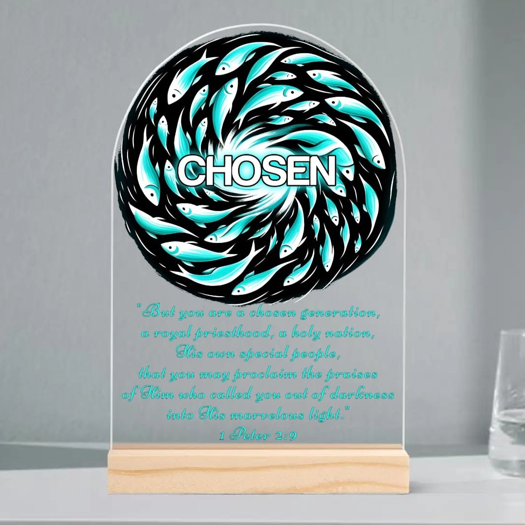 Christian Inspired - Arched Acrylic Night Light Sign with Wood Stand