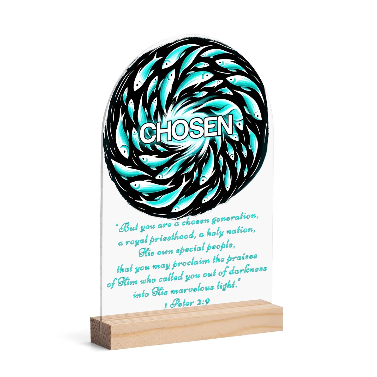 Christian Inspired - Arched Acrylic Night Light Sign with Wood Stand